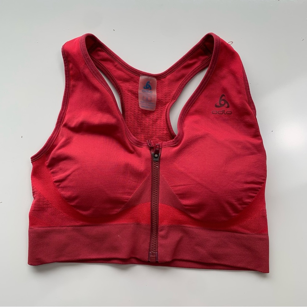 ODLO Seamless‎ High Sport Bra Trail Running Front Zip Racerback Wicking Womens S